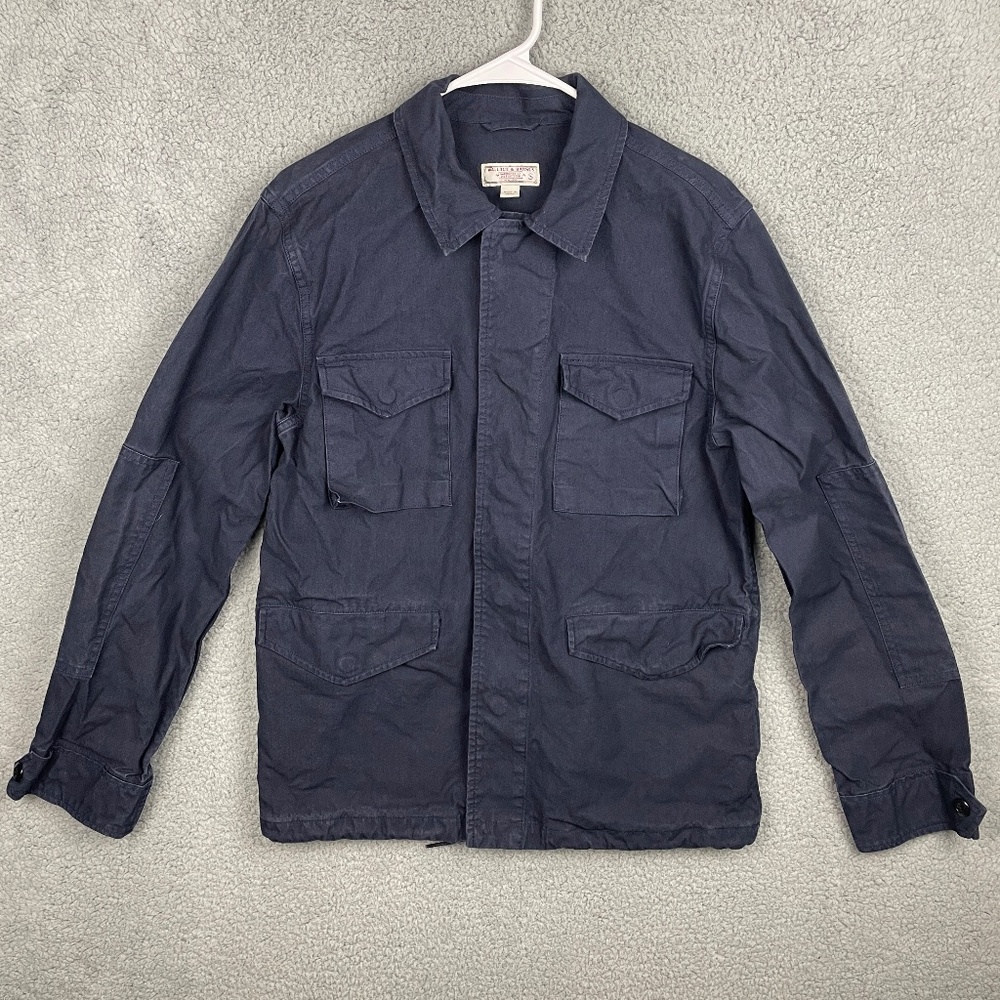 WALLACE & BARNES Canvas Jacket Mens S Navy Blue Pockets Snap Button